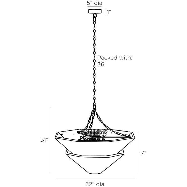 Light Gray Abaca and Brass Two-Tier Chandelier