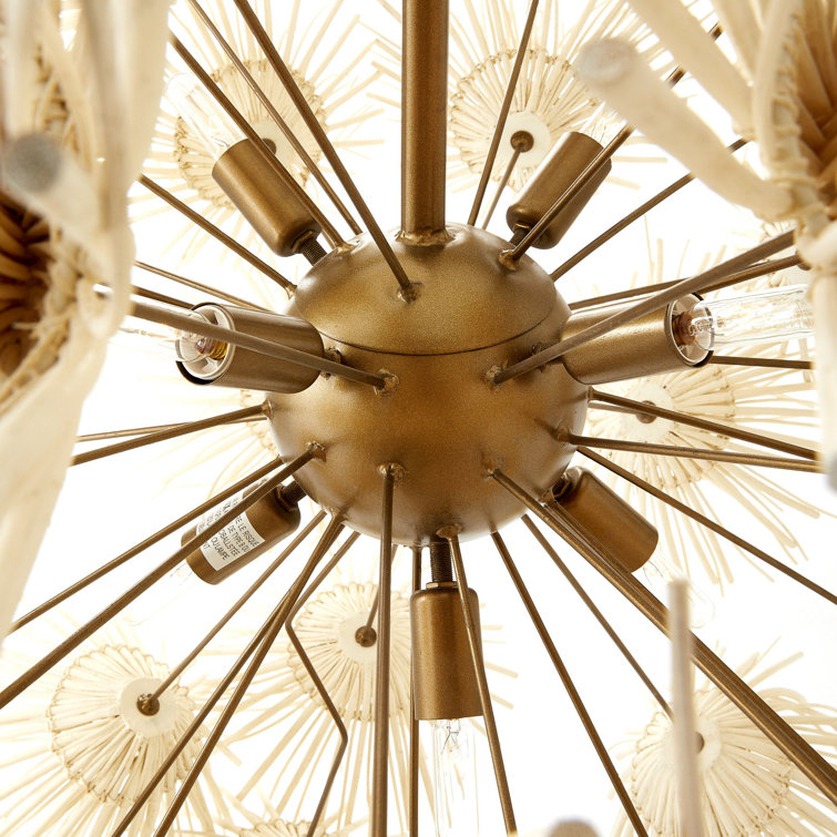 Ivory Coconut Shell and Brass Dandelion Chandelier