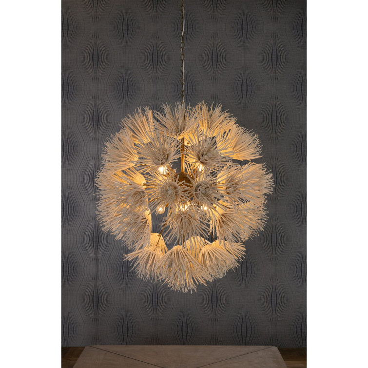 Ivory Coconut Shell and Brass Dandelion Chandelier