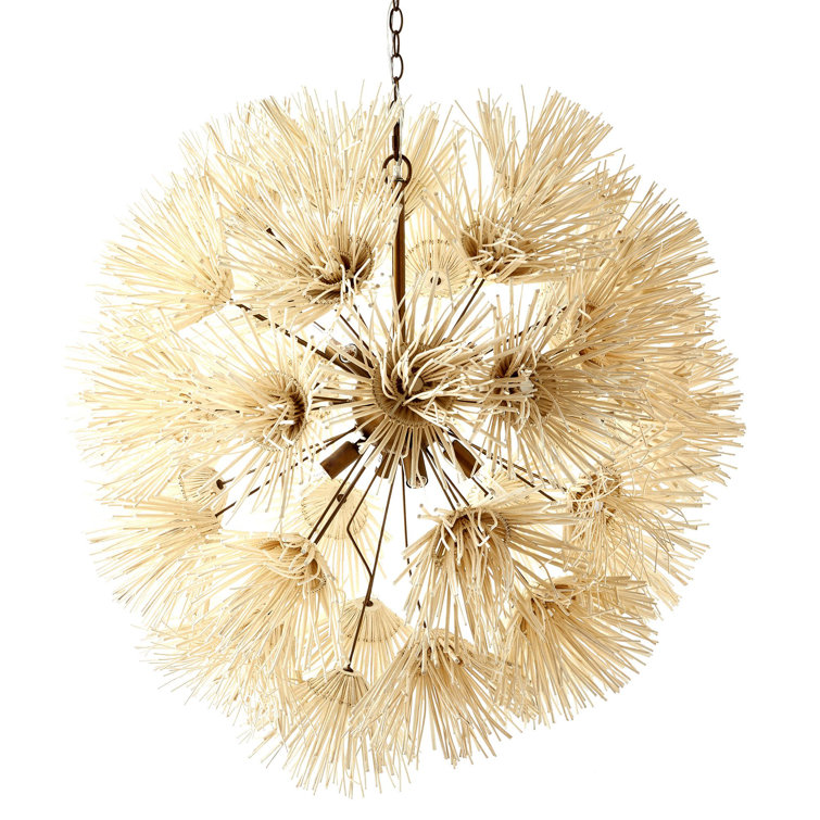 Ivory Coconut Shell and Brass Dandelion Chandelier