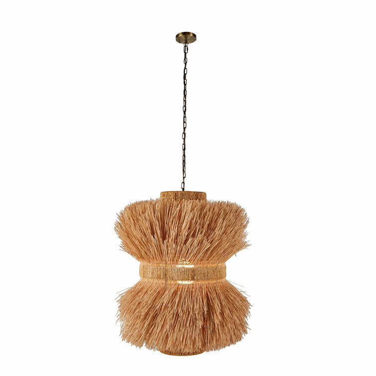 48" Natural Rattan and Brass Indoor/Outdoor Pendant Light