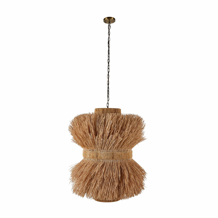 48" Natural Rattan and Brass Indoor/Outdoor Pendant Light