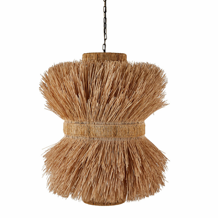 48" Natural Rattan and Brass Indoor/Outdoor Pendant Light