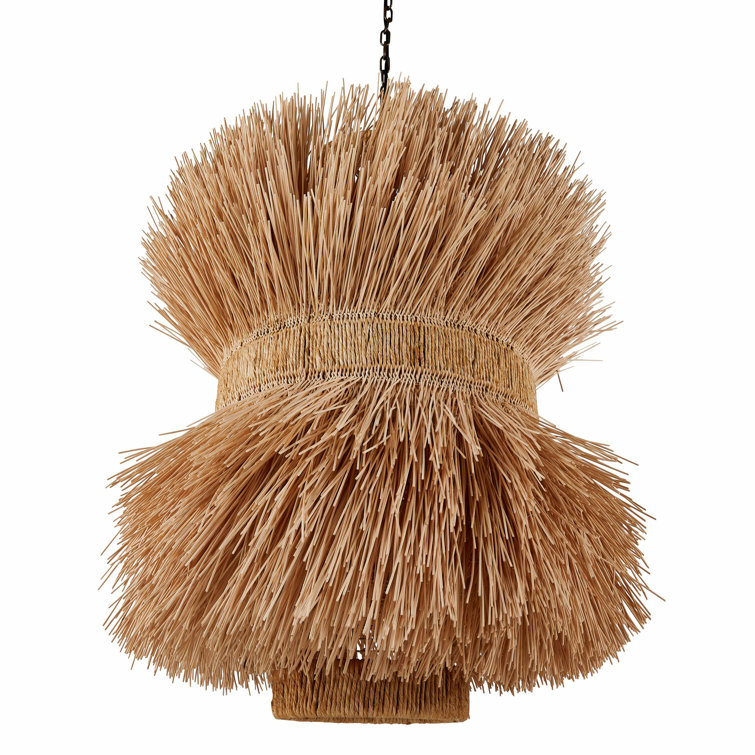 48" Natural Rattan and Brass Indoor/Outdoor Pendant Light