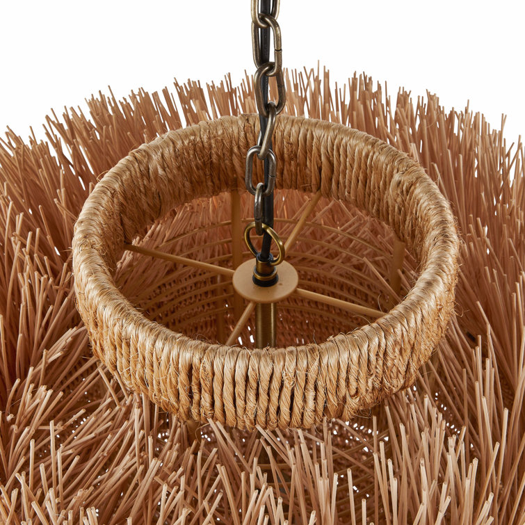 48" Natural Rattan and Brass Indoor/Outdoor Pendant Light
