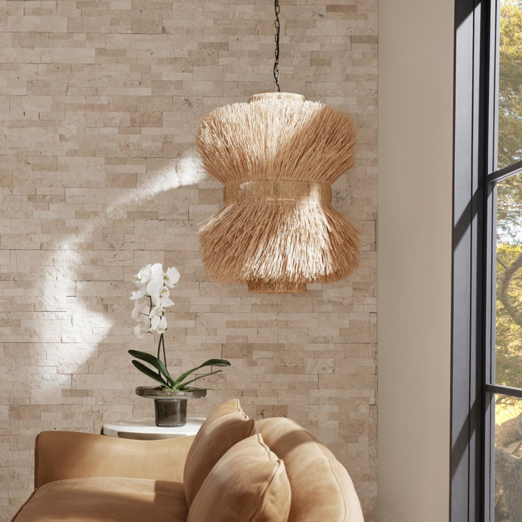 48" Natural Rattan and Brass Indoor/Outdoor Pendant Light