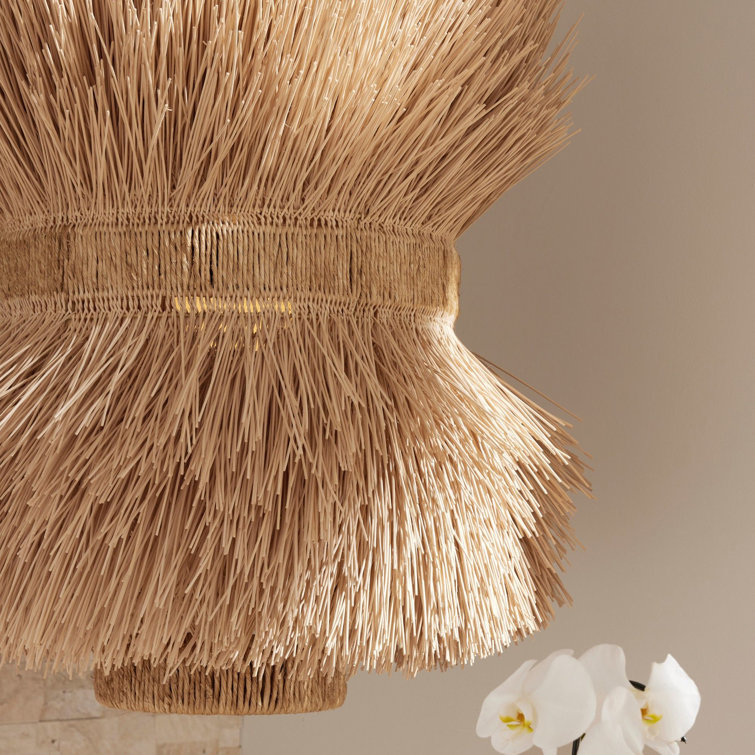 48" Natural Rattan and Brass Indoor/Outdoor Pendant Light