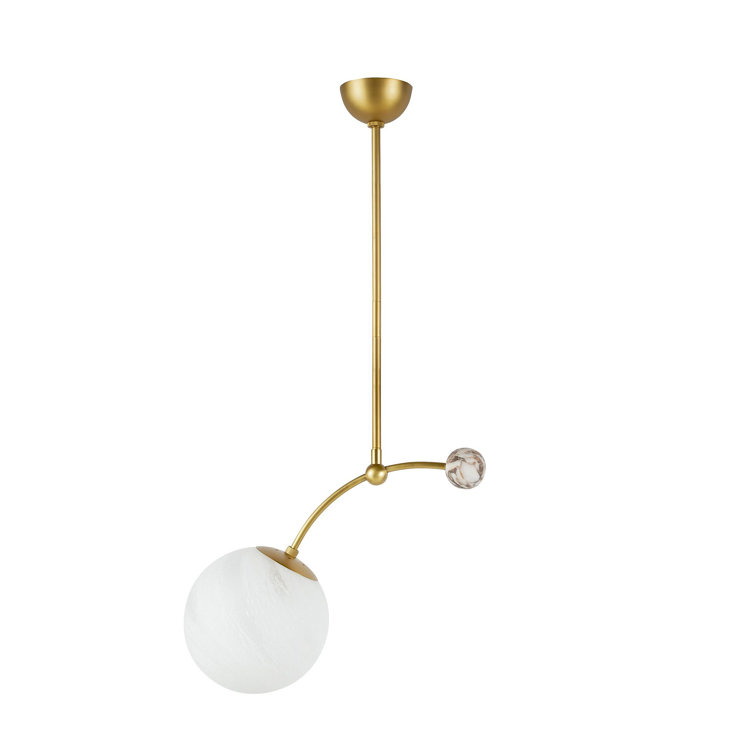 25" Antique Brass and Frosted Glass Globe Pendant Light