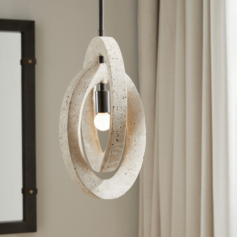 41'' Faux Travertine and Bronze Indoor/Outdoor Pendant Light