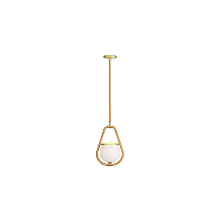 Antique Brass and Rattan Glass Bowl Pendant Light
