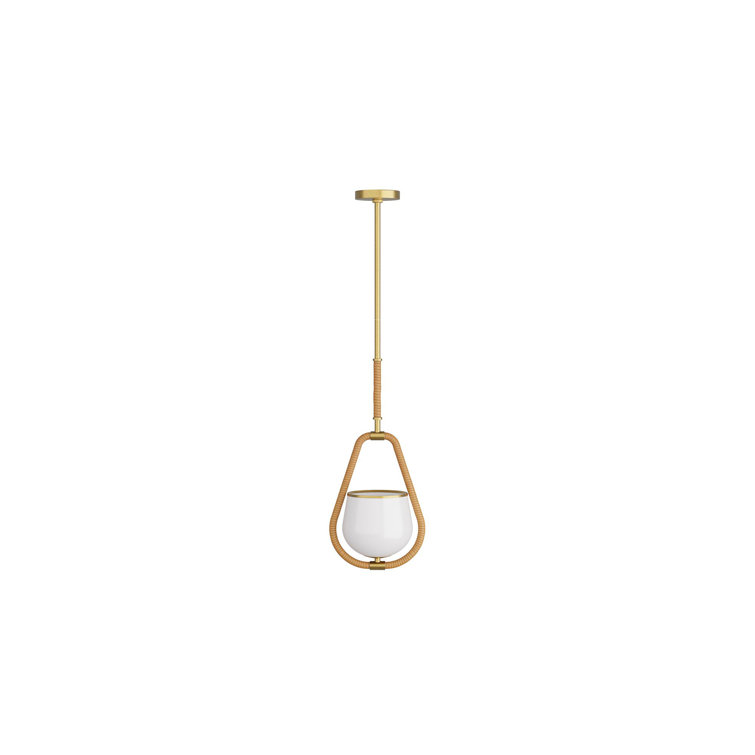 Antique Brass and Rattan Glass Bowl Pendant Light