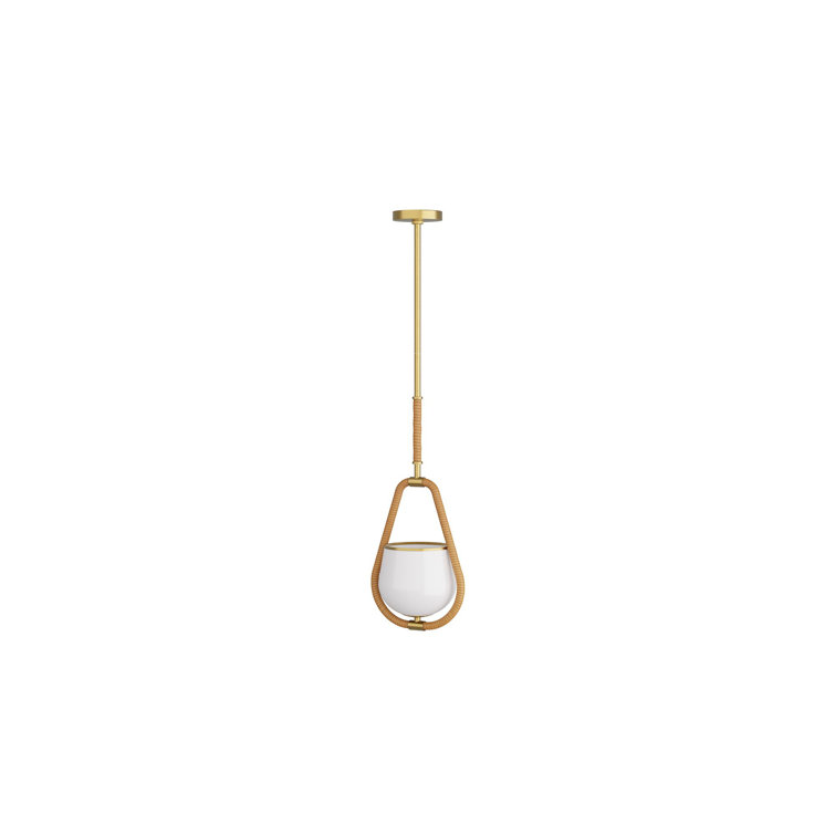 Antique Brass and Rattan Glass Bowl Pendant Light