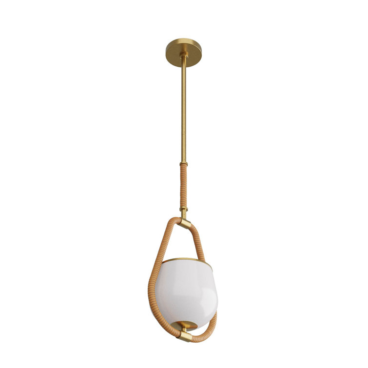 Antique Brass and Rattan Glass Bowl Pendant Light
