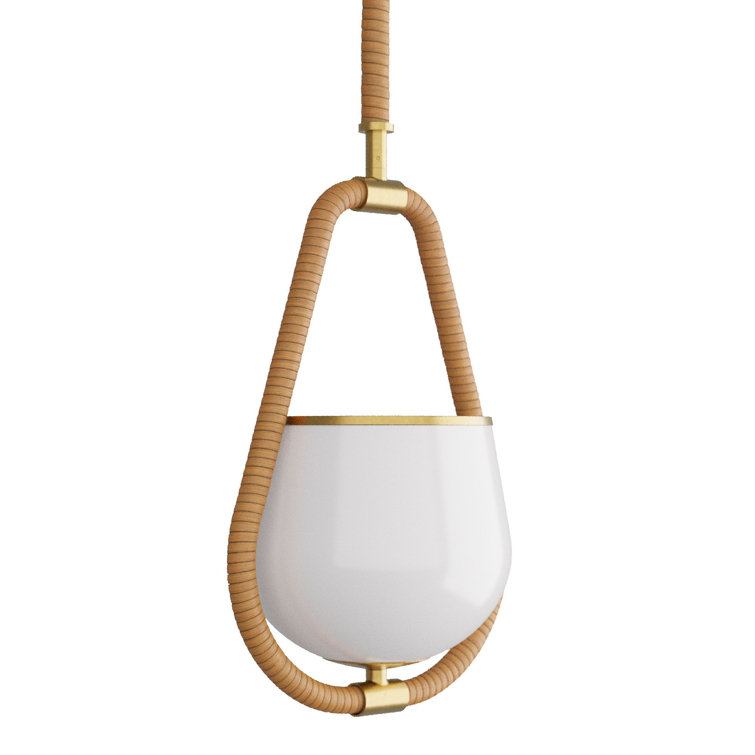 Antique Brass and Rattan Glass Bowl Pendant Light