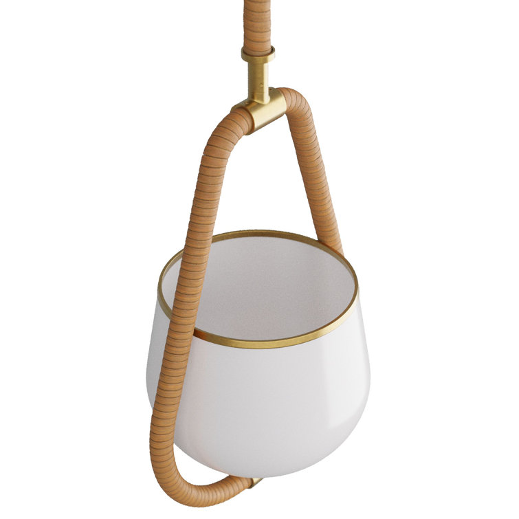 Antique Brass and Rattan Glass Bowl Pendant Light