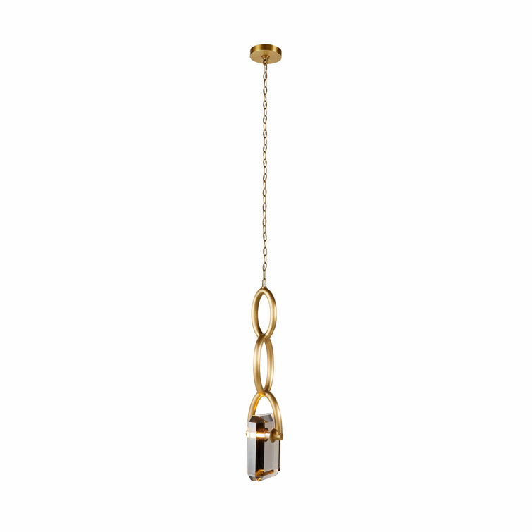 Antique Brass Mini Pendant with Smoke Crystal LED