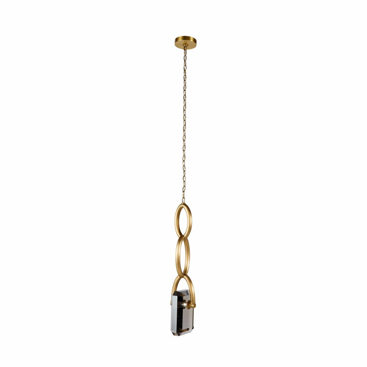 Antique Brass Mini Pendant with Smoke Crystal LED