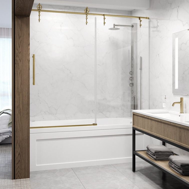 Hamilton Matte Brushed Gold Frameless Sliding Tub Door