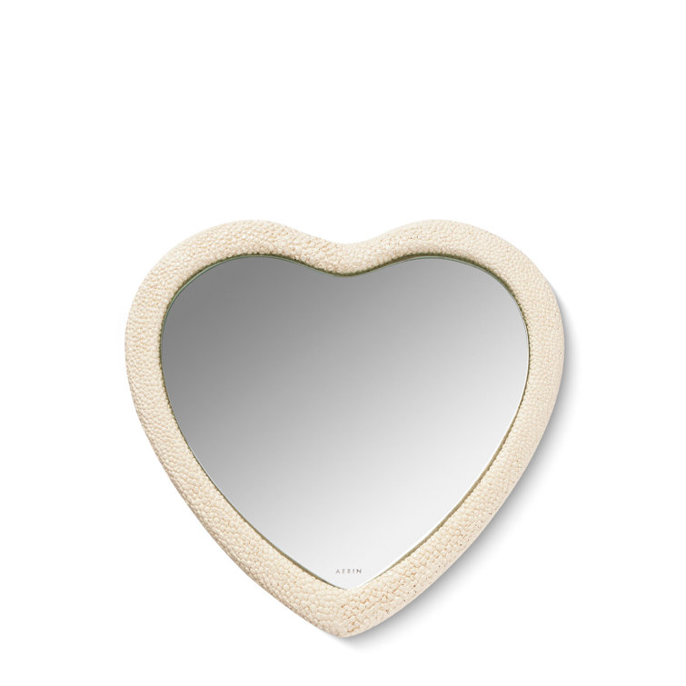 Cream Heart-Shaped Embossed Shagreen Hand Mirror