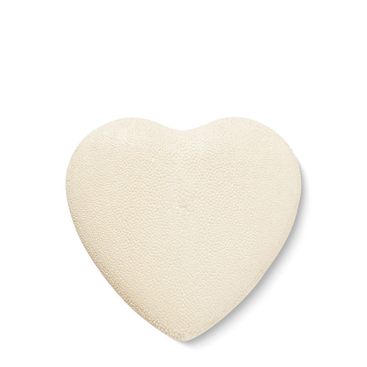 Cream Heart-Shaped Embossed Shagreen Hand Mirror