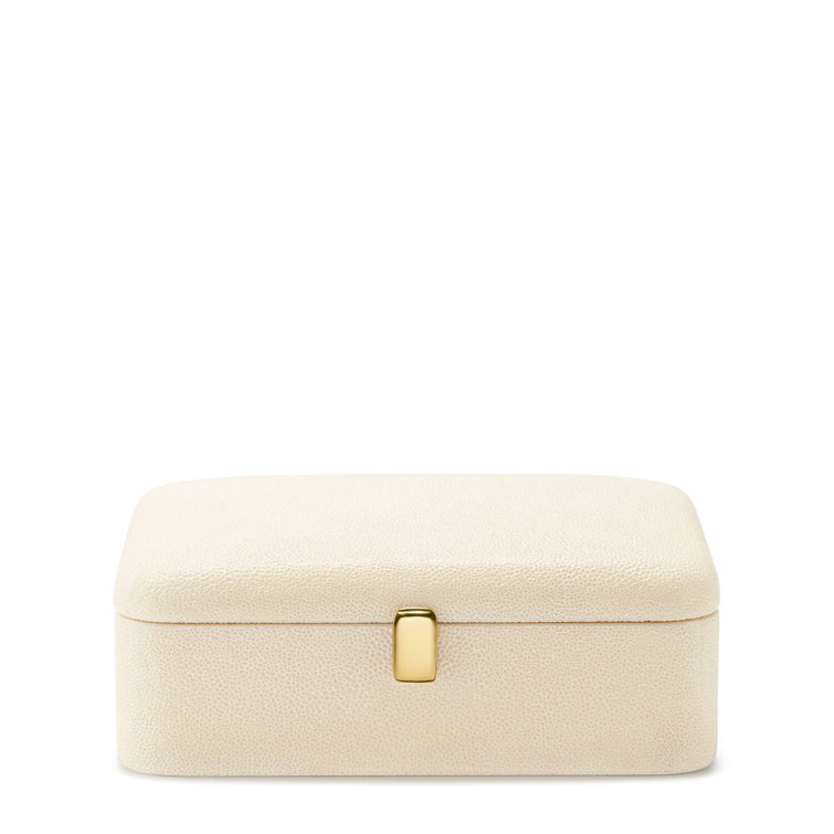 Small Off-White Shagreen Jewelry Box with Brass Detailing
