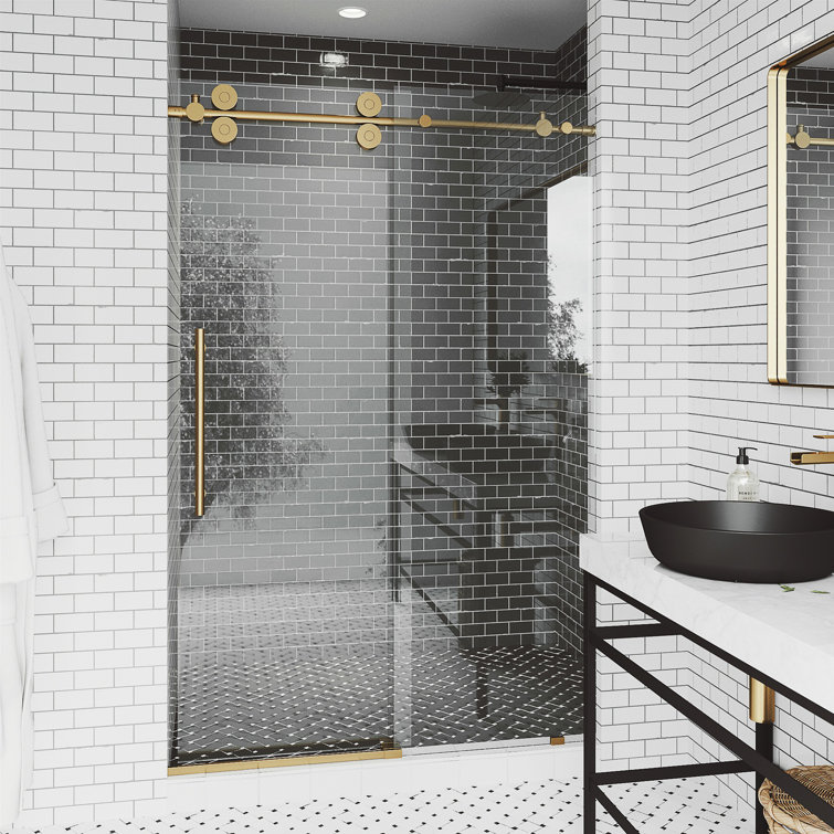 Matte Gold Frameless Sliding Shower Door with Clear Glass