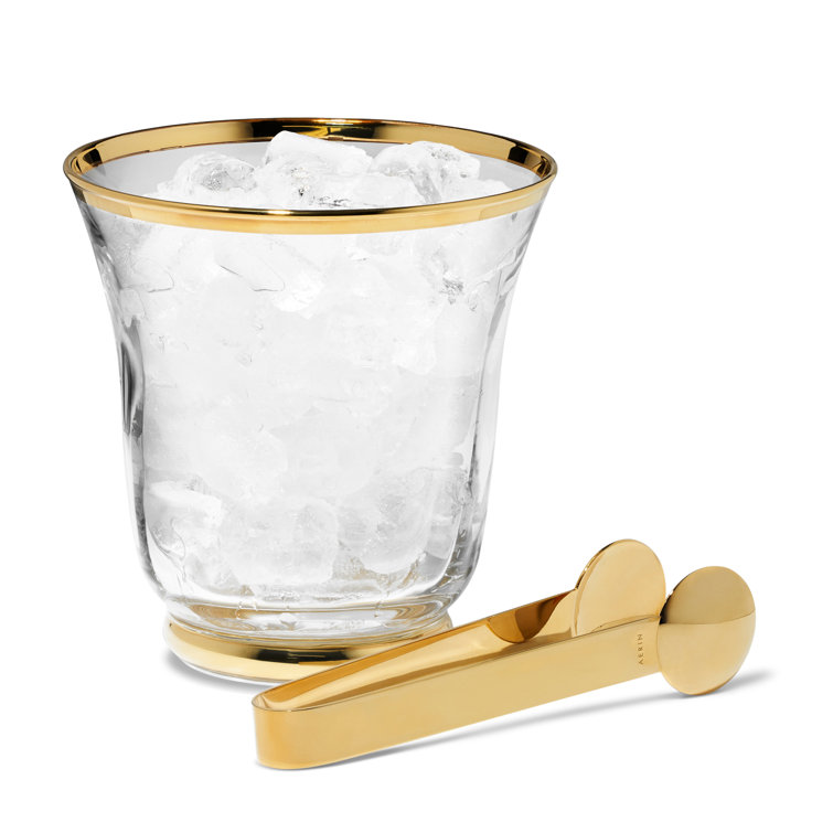 Sophia Small Hand-Blown Glass Ice Bucket with Gold Rim