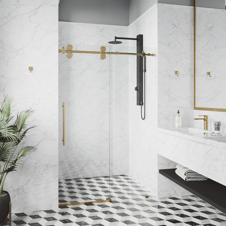 Matte Gold Frameless Sliding Shower Door with Clear Glass