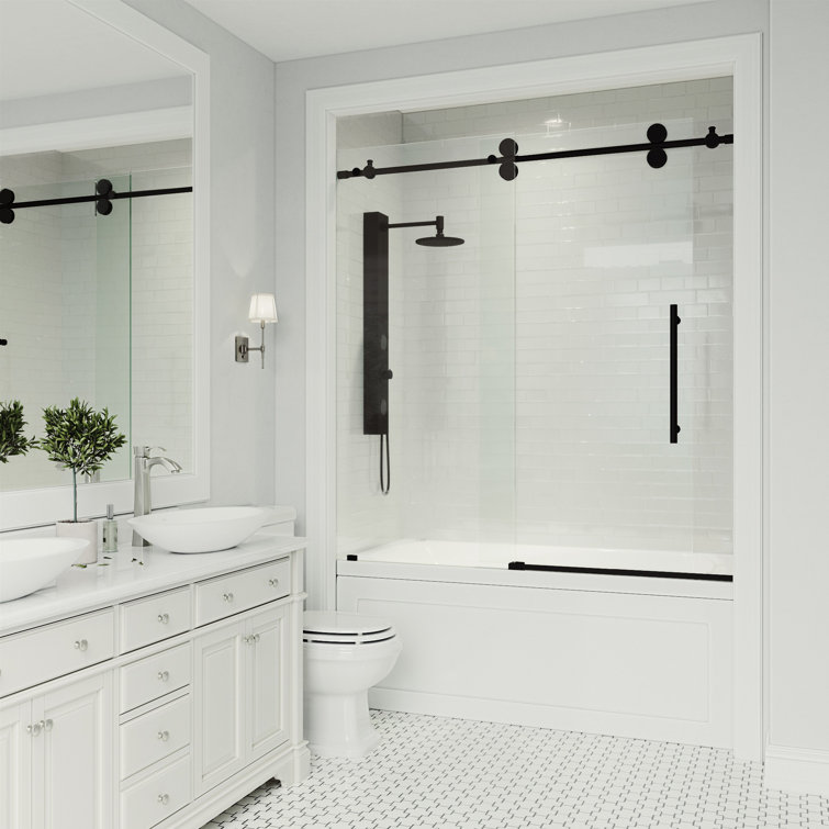 Elan 60" Matte Black Frameless Sliding Tub Door with Clear Glass
