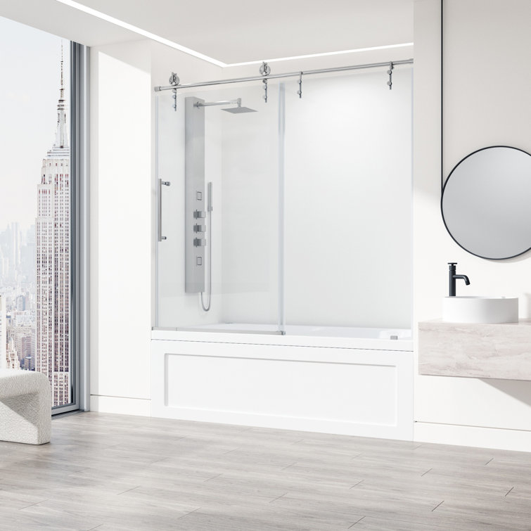 Hamilton 60" Chrome Frameless Sliding Tub Door with Clear Glass