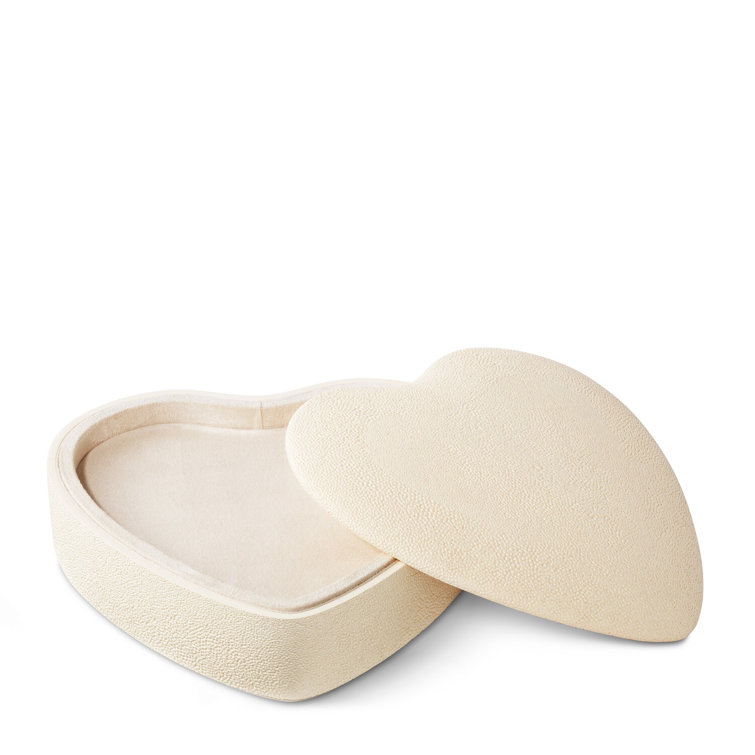 Cream Heart Shagreen and Wood Jewelry Box