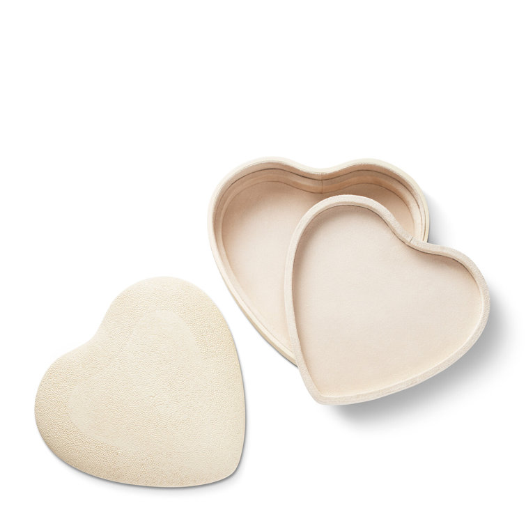 Cream Heart Shagreen and Wood Jewelry Box