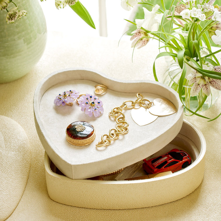 Cream Heart Shagreen and Wood Jewelry Box