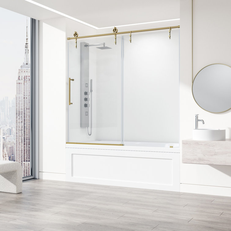 Hamilton Matte Brushed Gold Frameless Sliding Tub Door