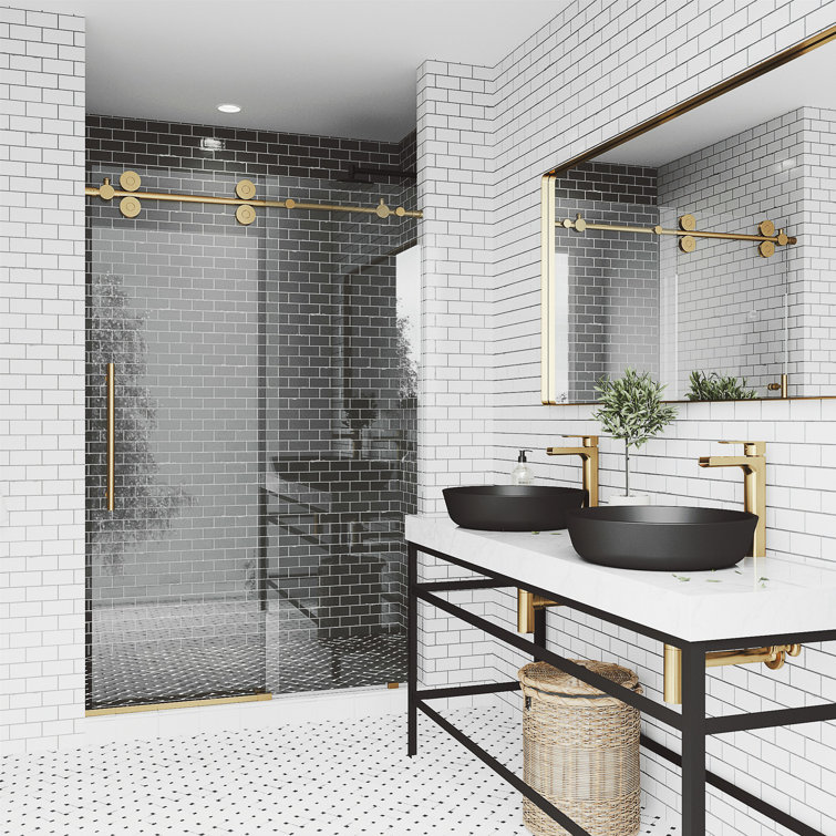 Matte Gold Frameless Sliding Shower Door with Clear Glass