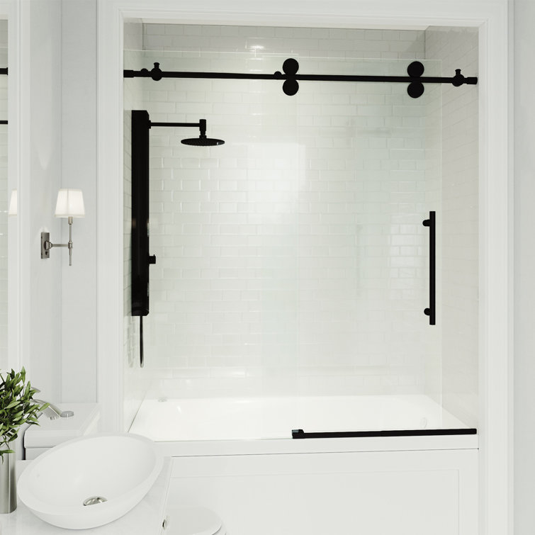 Elan 60" Matte Black Frameless Sliding Tub Door with Clear Glass