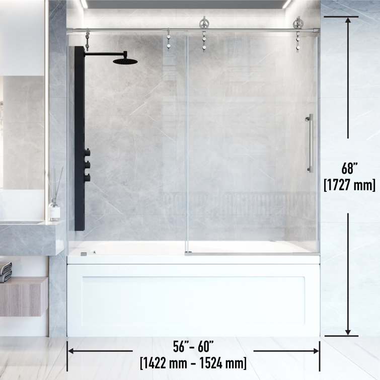 Hamilton 60" Chrome Frameless Sliding Tub Door with Clear Glass