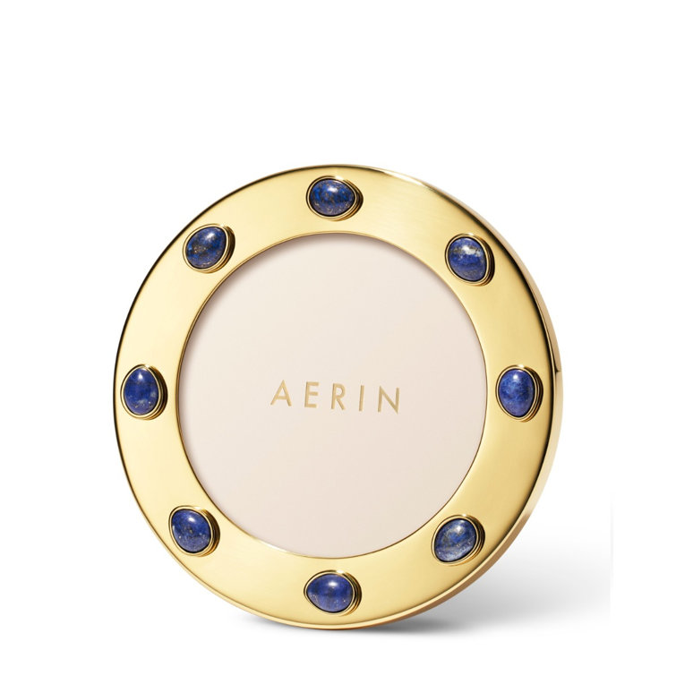 Handcrafted Gold Round Tabletop Frame with Lapis Stones