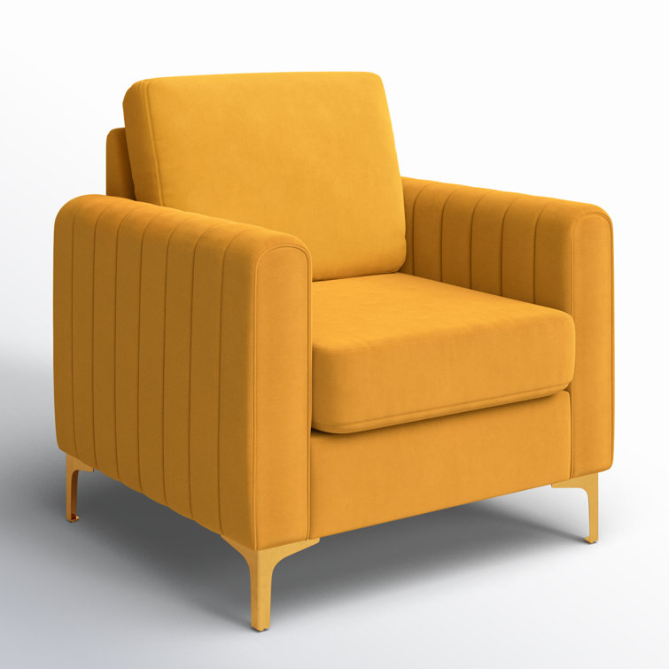 Mustard Velvet Club Chair with Gold Metal Legs