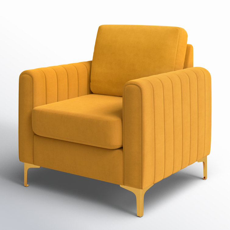 Mustard Velvet Club Chair with Gold Metal Legs