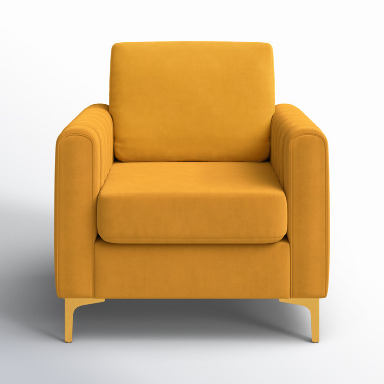 Mustard Velvet Club Chair with Gold Metal Legs