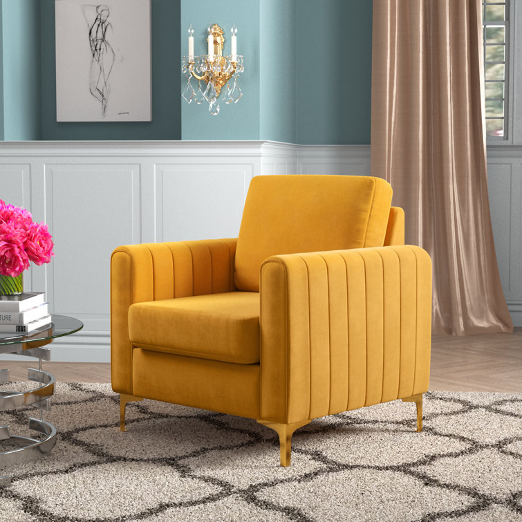 Mustard Velvet Club Chair with Gold Metal Legs