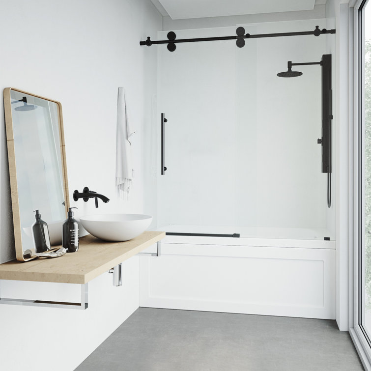 Elan 60" Matte Black Frameless Sliding Tub Door with Clear Glass
