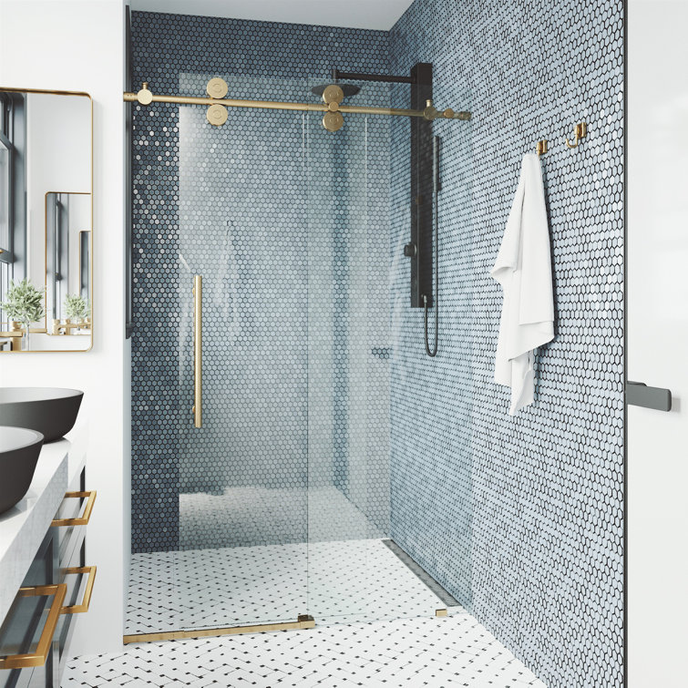 Matte Gold Frameless Sliding Shower Door with Clear Glass
