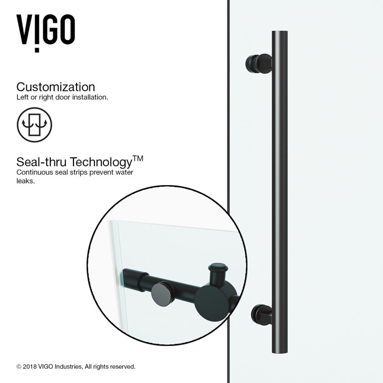 Winslow 46" Matte Black Frameless Sliding Shower Enclosure with Clear Glass
