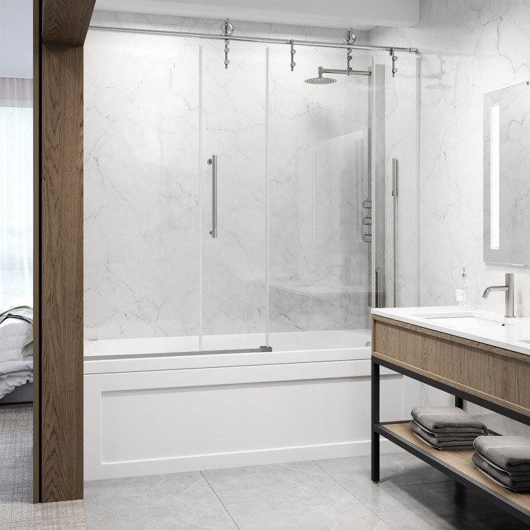 Hamilton 60" Chrome Frameless Sliding Tub Door with Clear Glass