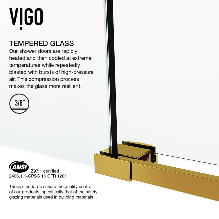 Matte Gold Frameless Sliding Shower Door with Clear Glass