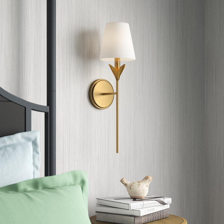 Antique Gold Wrought Iron Dimmable Wall Sconce with White Shade