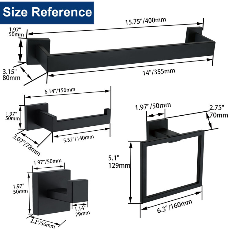 Matte Black Stainless Steel 5-Piece Bathroom Hardware Set