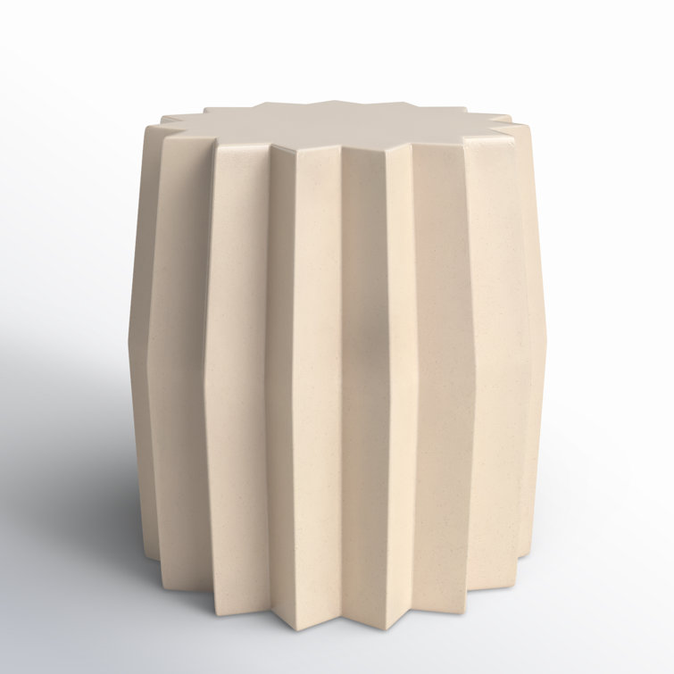 Sculptural Modern Parchment White Fluted Concrete End Table